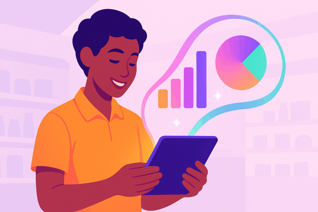 Empleado de retail usando un agente de aprendizaje con IA para su onboarding.